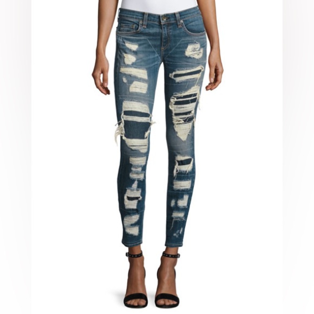 Rag & Bone Women’s 26” Dre Ada Brigade Distressed Blue Skinny Jeans W1590K510ADB